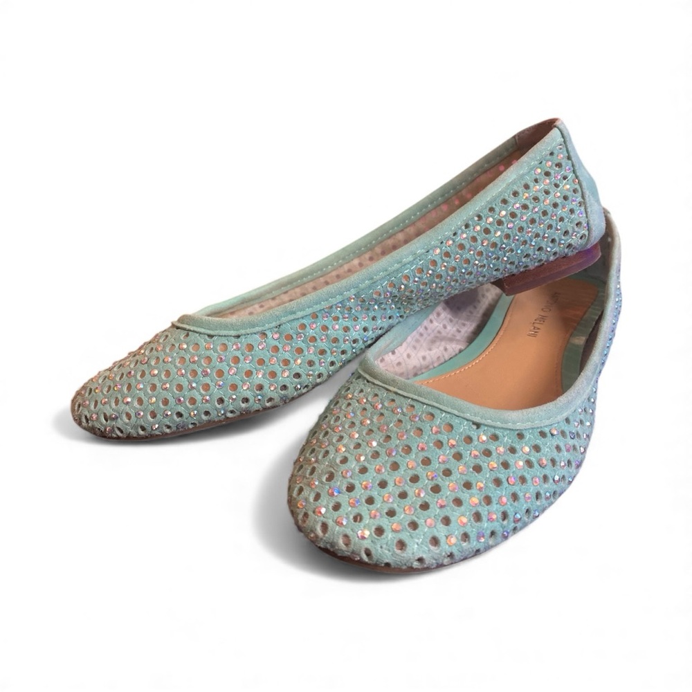 Antonio Melani Mint Suede Rhinestone Ballet Flats Size 8 - Picture 3 of 8